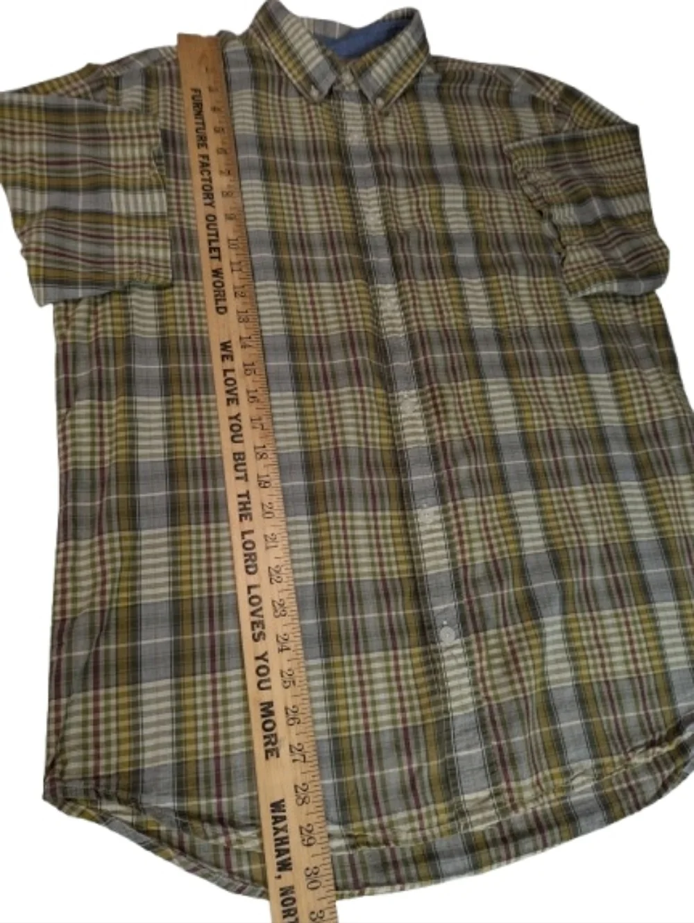 Woolrich Men's Size L Plaid Short Sleeve Button Down Shirt 100% Cotton Green Tan